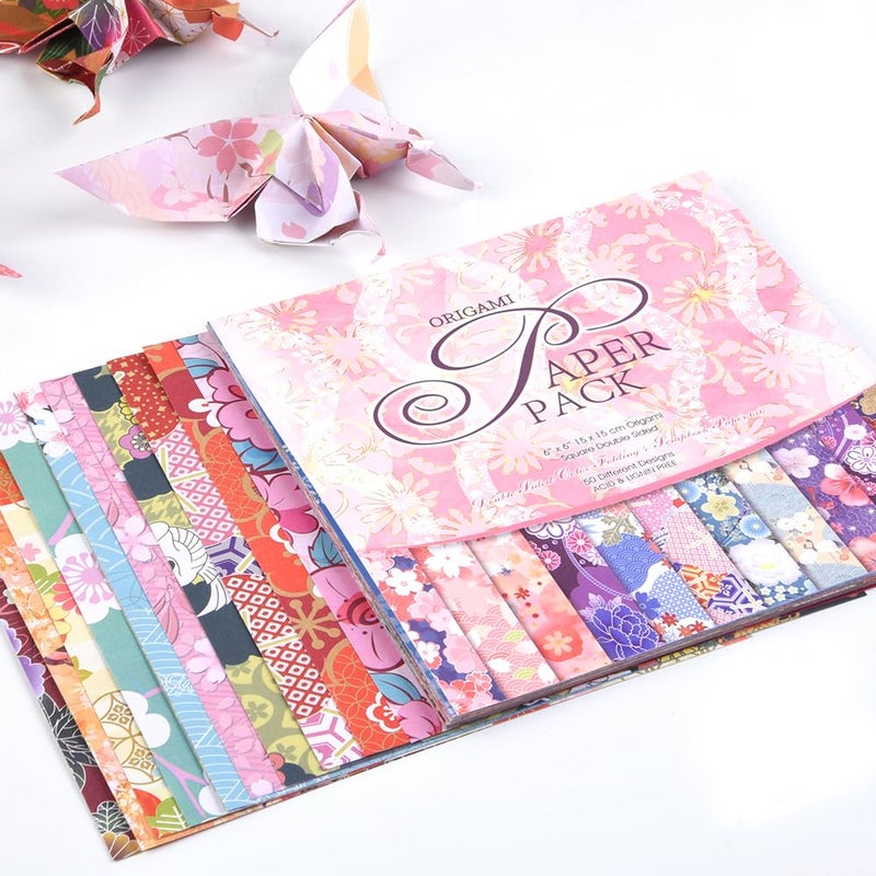 Qianshan Origami Paper Kit 50 Sheets 70GSM 6 Inch Square Double Sided Color 50 Vivid Japanese Washi Chiyo Colors for Hand Crafts Origami Paper Arts Creativity.Japanese Sakuras - Image 4