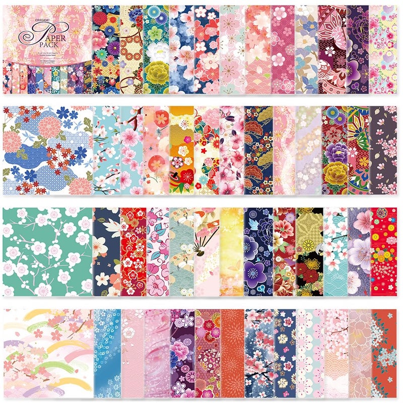 Qianshan Origami Paper Kit 50 Sheets 70GSM 6 Inch Square Double Sided Color 50 Vivid Japanese Washi Chiyo Colors for Hand Crafts Origami Paper Arts Creativity.Japanese Sakuras - Image 1