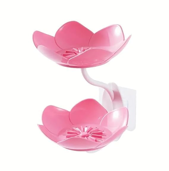 SHOPECOM SHOPECOM Wall- Mounted Drain Soap Box Double Layer Lotus Flower Shaped Soap Tray Removable Soap Dish Non- Slip Storage Self- Adhesive Bathroom Accessories (1pc) - Image 1