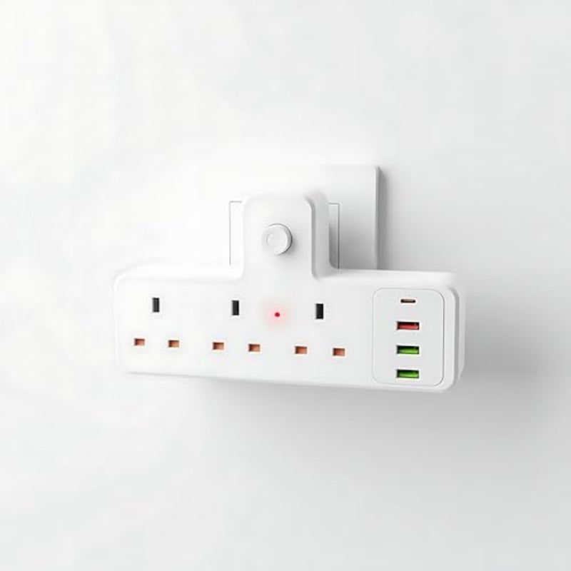 Generic 7-in-1 Multi Plug Extension with 3 AC Outlets and 4 USB USB-C 3A,13A Fused Adapter with Protection Switch, Wall Charger Power Strip for Home, Office Accessories and Travel Essentials - Image 1