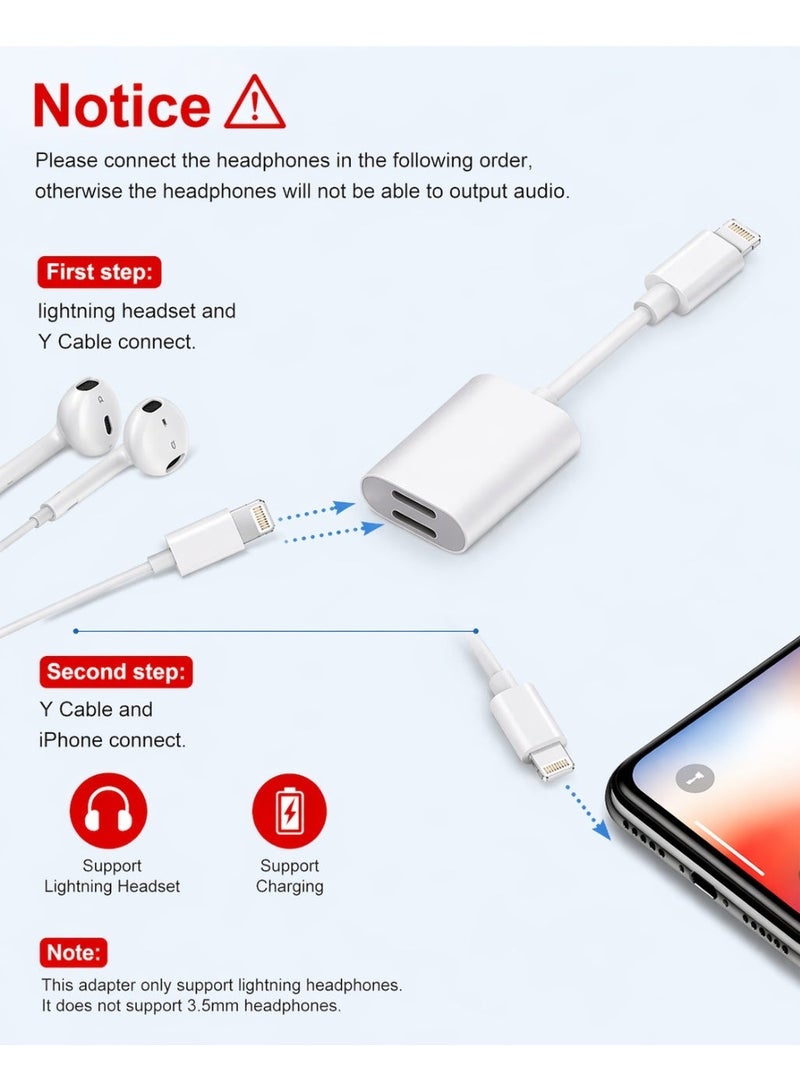 محول لايتننج إلى 2 لايتننج للايفون – شحن وسماعات بنفس الوقت – Lightning Splitter Audio + Charging Adapter متوافق مع iPhone - Image 2
