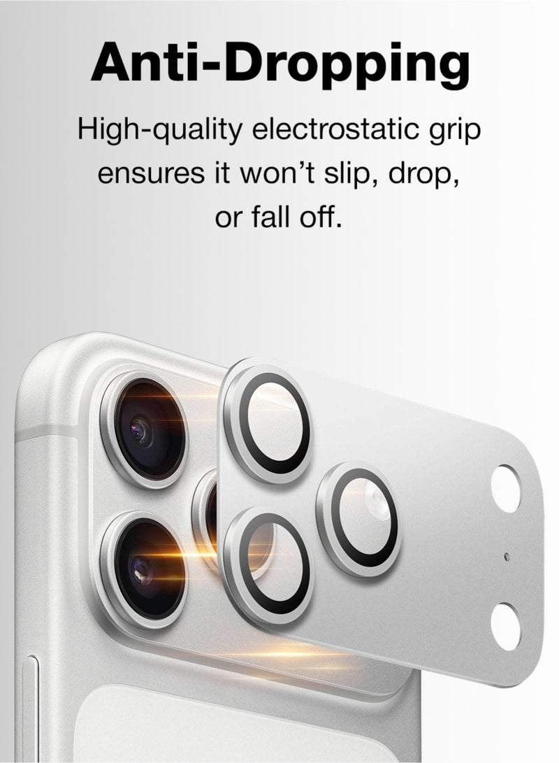 جلاسولوجي iPhone 17 Pro & Pro Max Square Camera Lens Protector Clear Ultra HD Protection, Anti Scratch, Precise Fit, No Residue Install, Case Compatible Silver - Image 3