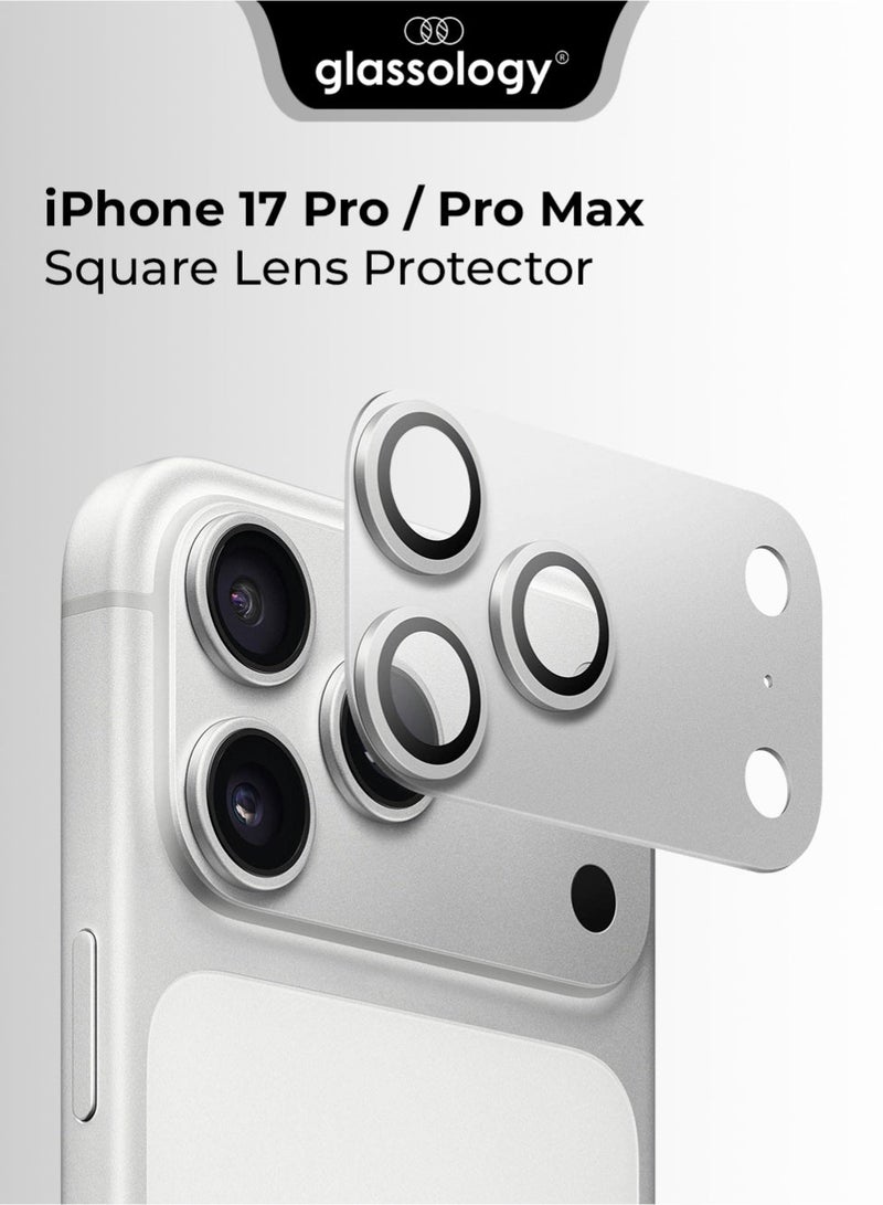 جلاسولوجي iPhone 17 Pro & Pro Max Square Camera Lens Protector Clear Ultra HD Protection, Anti Scratch, Precise Fit, No Residue Install, Case Compatible Silver - Image 1