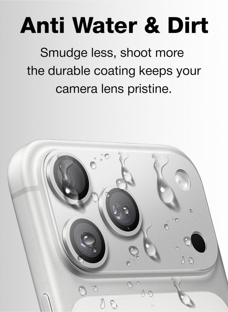 جلاسولوجي iPhone 17 Pro & Pro Max Square Camera Lens Protector Clear Ultra HD Protection, Anti Scratch, Precise Fit, No Residue Install, Case Compatible Silver - Image 4