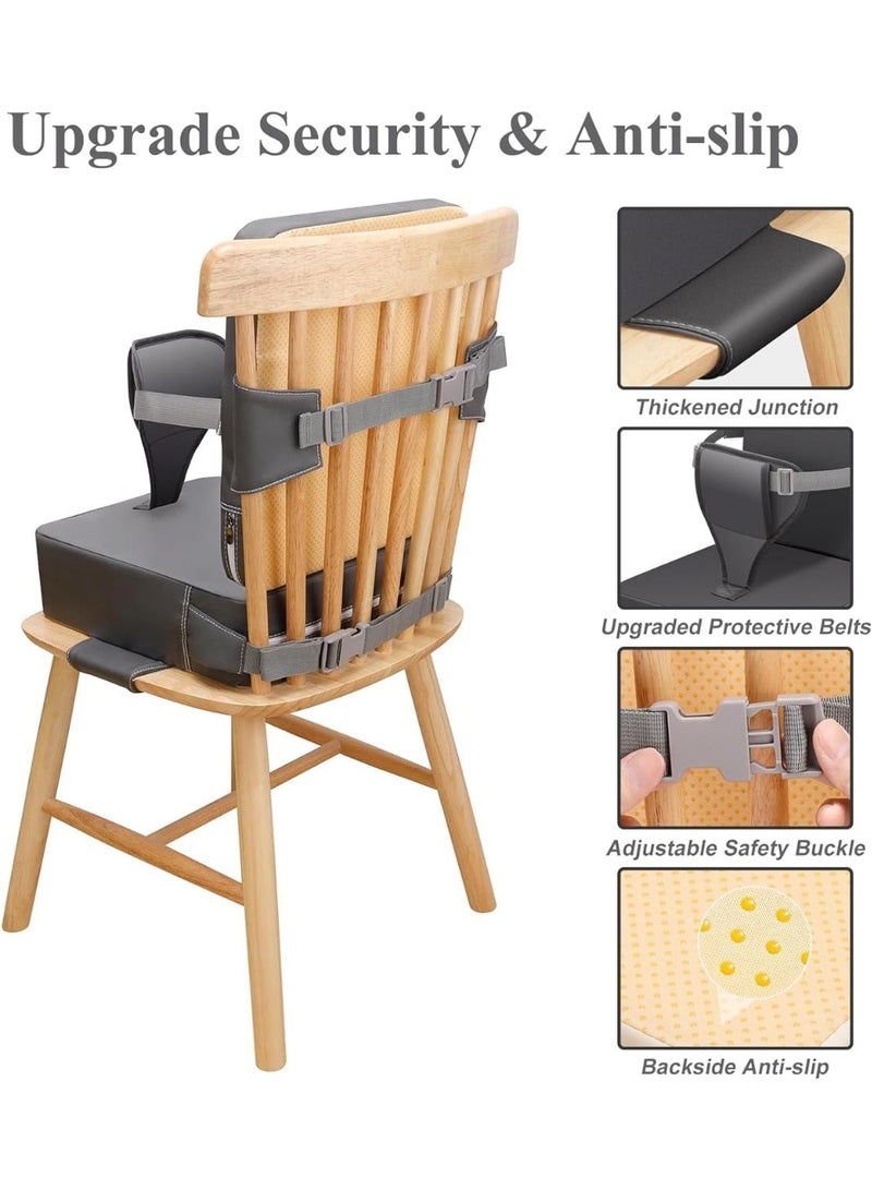 YOUWE7 Toddler Booster Seat for Dining Table, Non-Slip Kitchen Chair Booster Seat with Backrest and Adjustable Straps, Portable PU Waterproof Travel Baby Increasing Cushion - Image 5