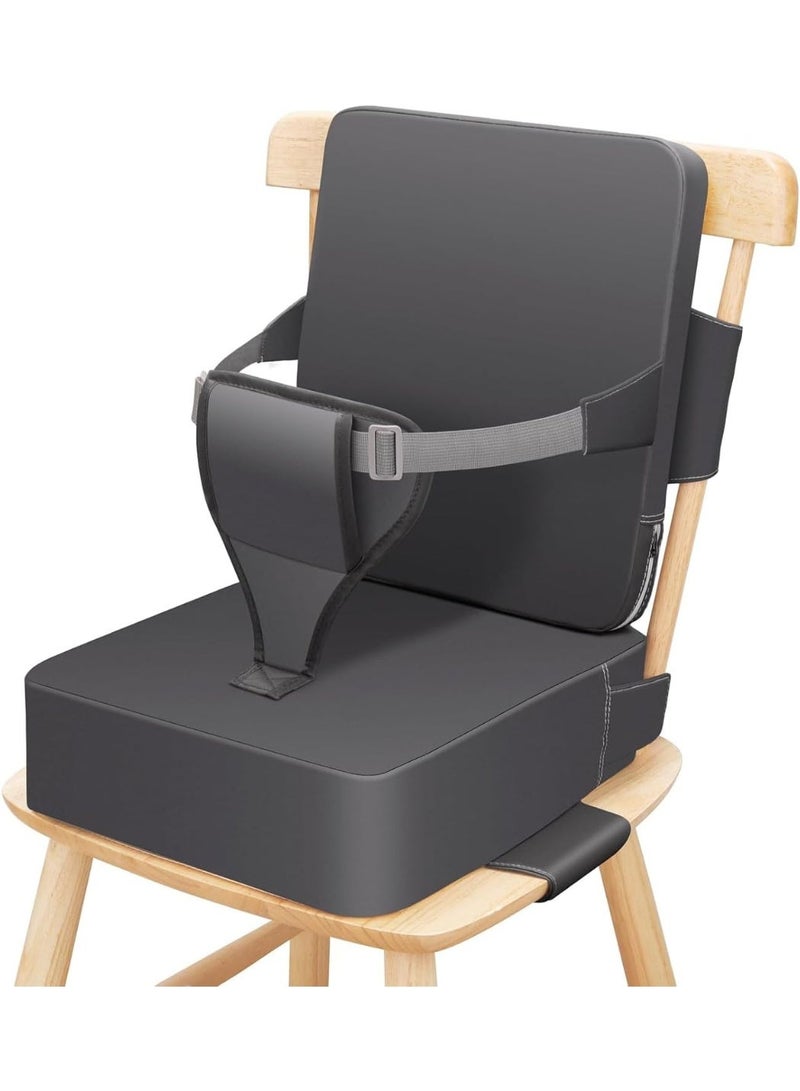 YOUWE7 Toddler Booster Seat for Dining Table, Non-Slip Kitchen Chair Booster Seat with Backrest and Adjustable Straps, Portable PU Waterproof Travel Baby Increasing Cushion - Image 1
