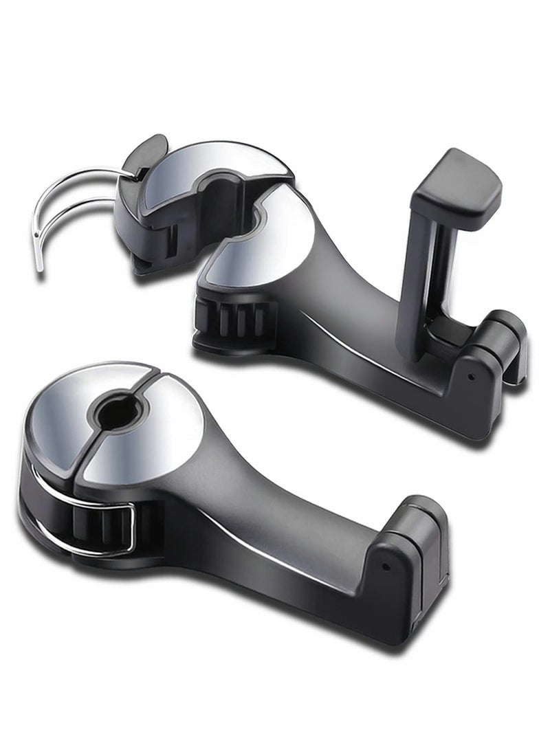 Car Hooks, Car Seat Hook for Purses and Bags with Phone Holder, Universal 360°Rotation Headrest Hooks Purse Holder for Car, Car Purse Hook Holder 2 Pack