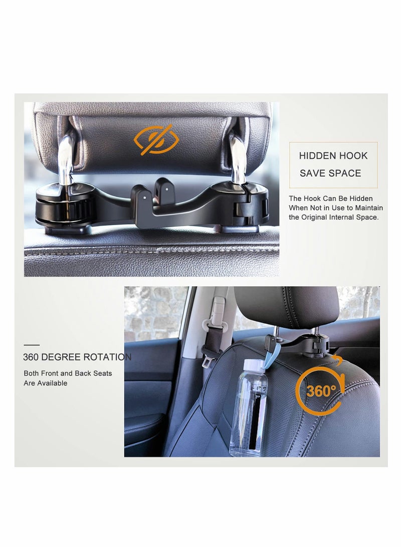 Car Hooks, Car Seat Hook for Purses and Bags with Phone Holder, Universal 360°Rotation Headrest Hooks Purse Holder for Car, Car Purse Hook Holder 2 Pack