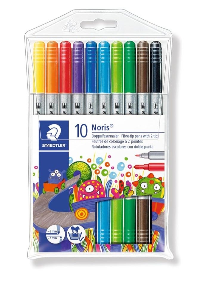 شتدلر مجموعة أقلام من الألياف ذات طرفين من نوريس كلوب، عبوة مكونة من 10 أقلام متعددة الألوان - Image 1