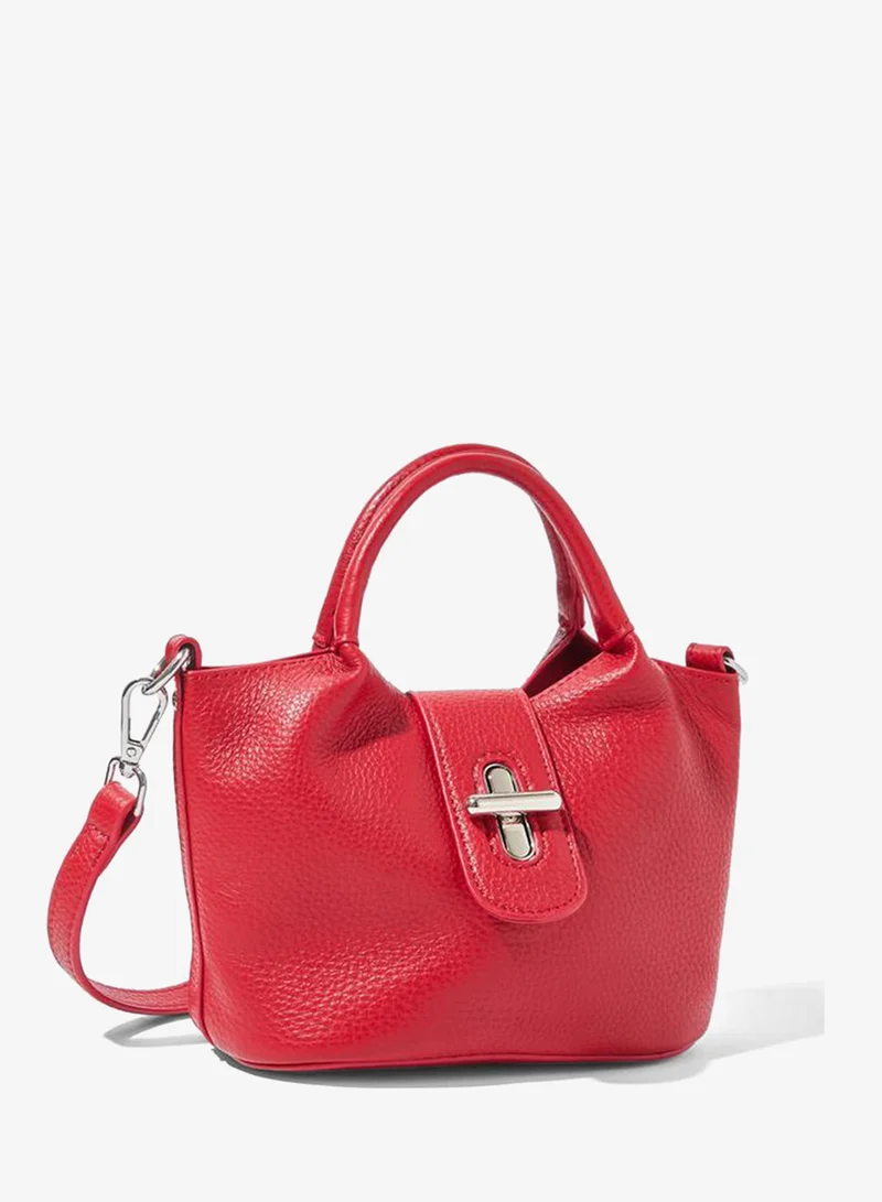 Red Pebbled Leather Mini Tote Bag