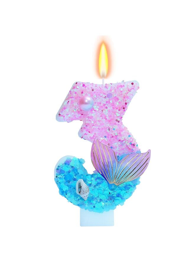 LAMAY Number birthday candles, mermaid-themed birthday candles, luxurious cake decorations, suitable for parties, weddings, anniversaries, family gatherings, children and adults (number 3) - Image 1