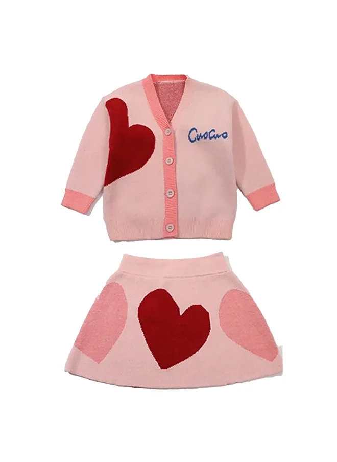 LITTLE SURPRISE BOX Pink & Red Heart , 2 pc Top & Skirt set for Toddlers and Kids-2-3Y