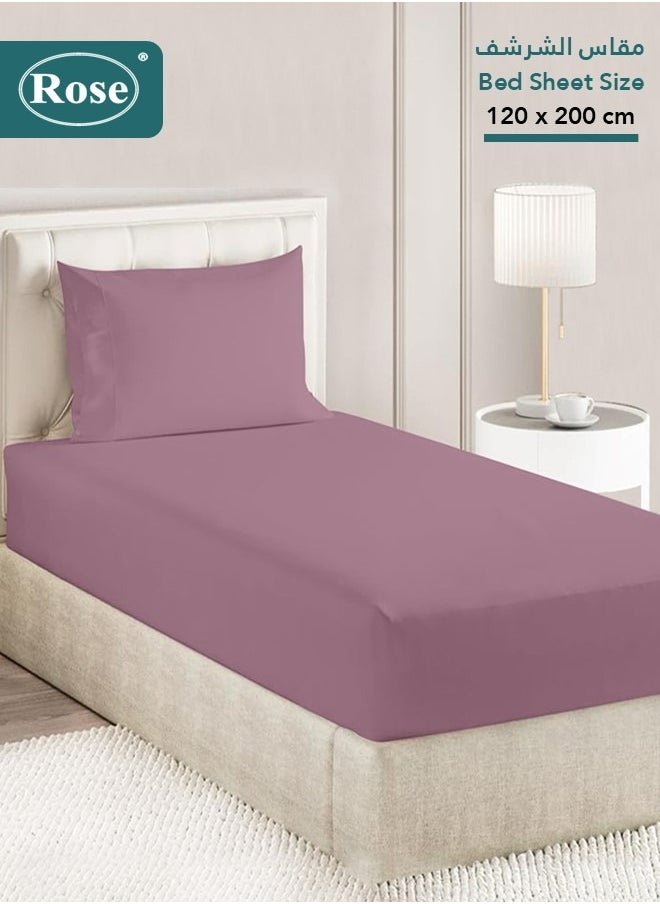 Rose - Rose Luxurious Plain Fitted Sheet with Deep Pockets and Pillow Case, Bed Sheet 2-Pieces Set, Soft & Cozy Microfiber Breathable and Cooling, Extra Twin Size 120x200+38 cm, Opera Mauve - Image 1