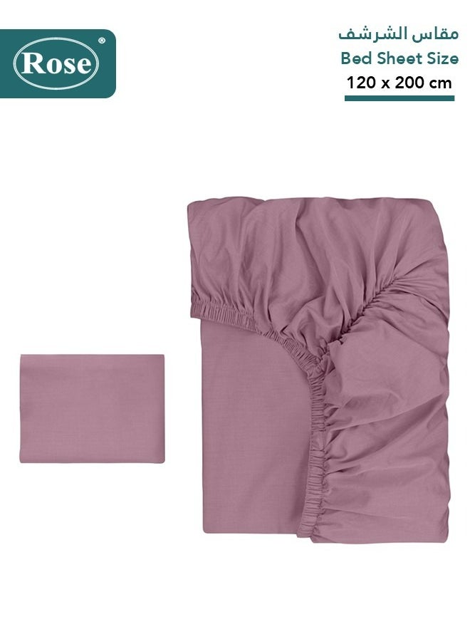 Rose - Rose Luxurious Plain Fitted Sheet with Deep Pockets and Pillow Case, Bed Sheet 2-Pieces Set, Soft & Cozy Microfiber Breathable and Cooling, Extra Twin Size 120x200+38 cm, Opera Mauve - Image 1