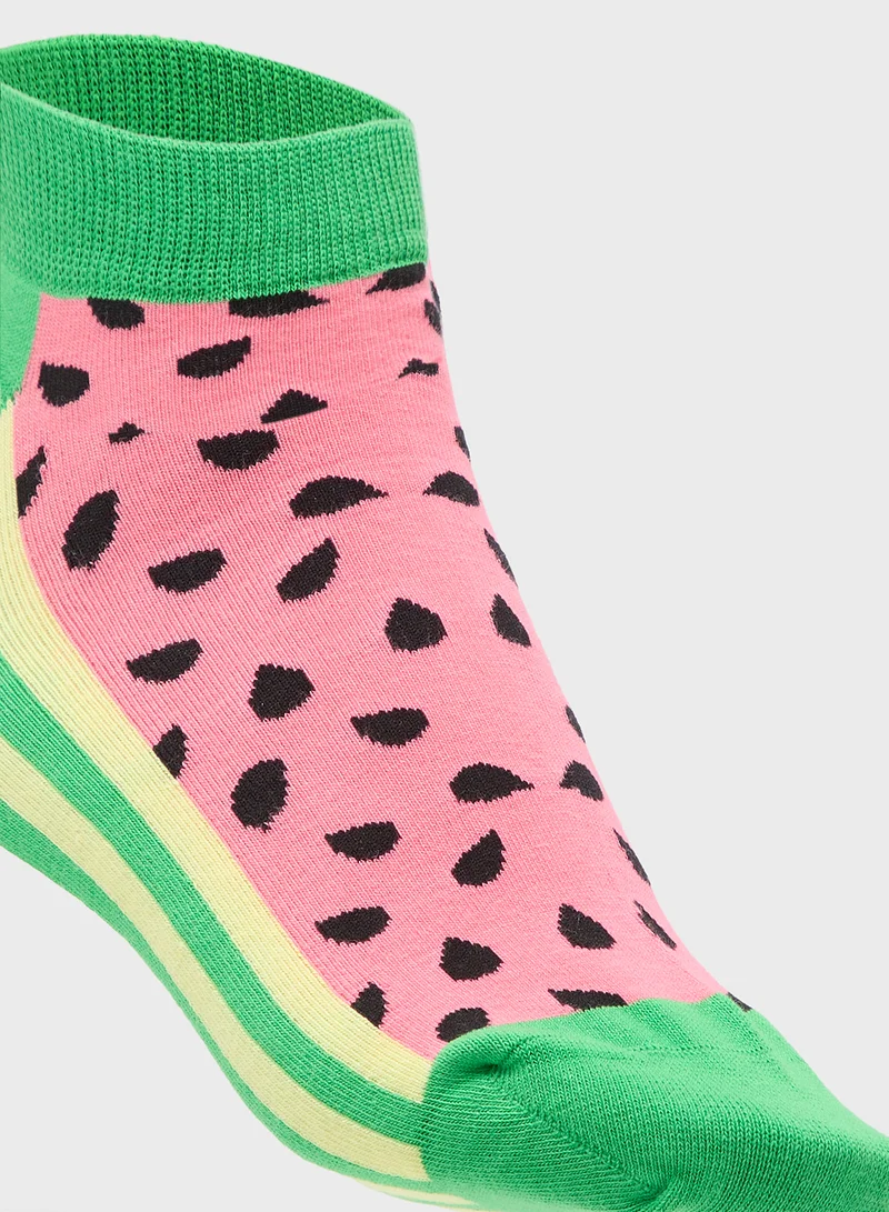 Ginger Cotton Watermelon Print Ankle Socks