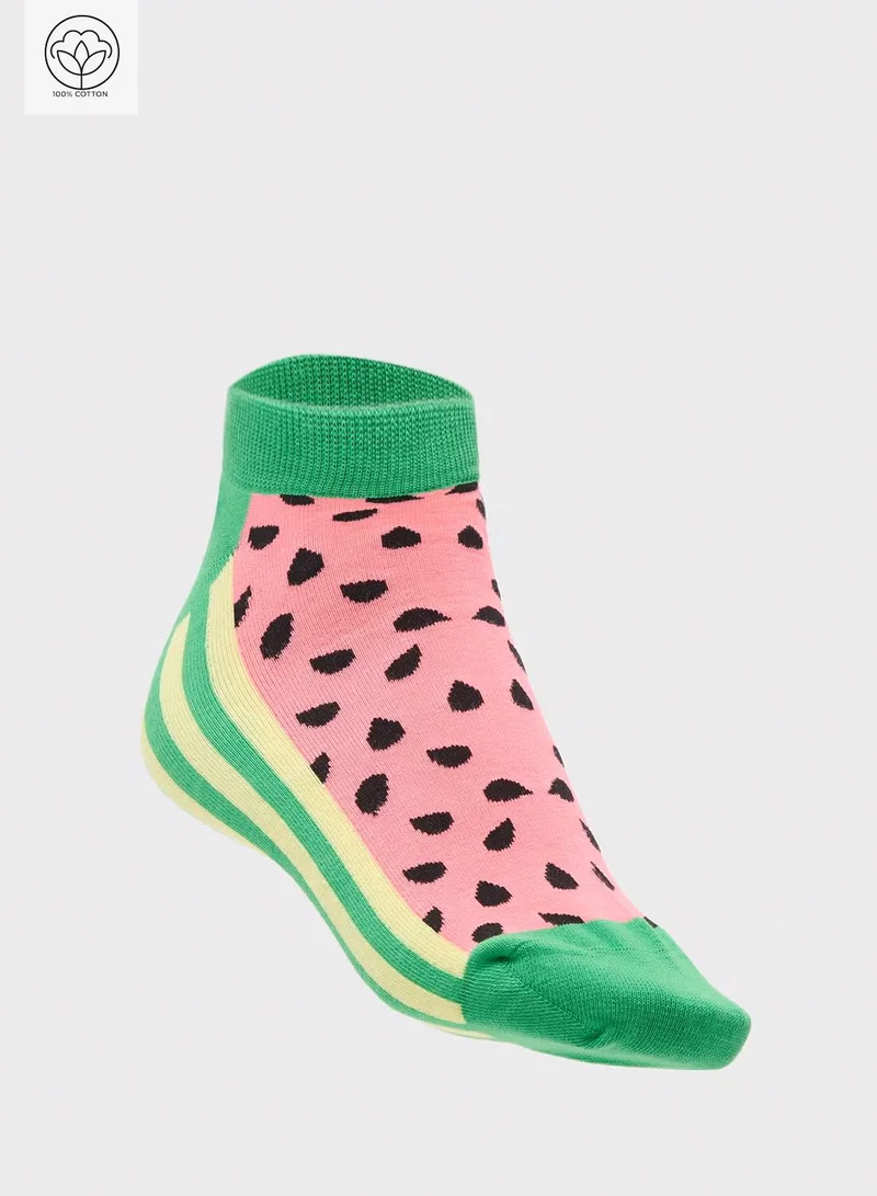 Ginger Cotton Watermelon Print Ankle Socks