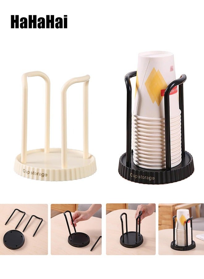HaHaHai 2 PCS Paper Cup Holder, Disposable Cup Dispenser Removable, Plastic Cup Storage and Lid Holder for Countertops, Kitchen, Coffee Stations (White+black) - Image 1