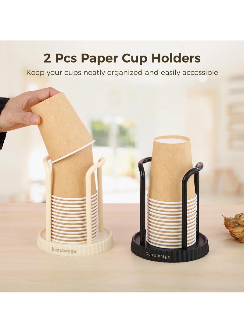 HaHaHai 2 PCS Paper Cup Holder, Disposable Cup Dispenser Removable, Plastic Cup Storage and Lid Holder for Countertops, Kitchen, Coffee Stations (White+black) - Image 2