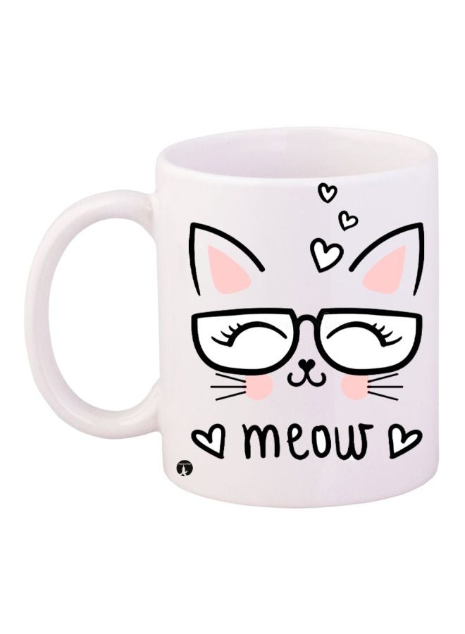 RYN Meow Printed Coffee Mug White/Beige/Black 11ounce
