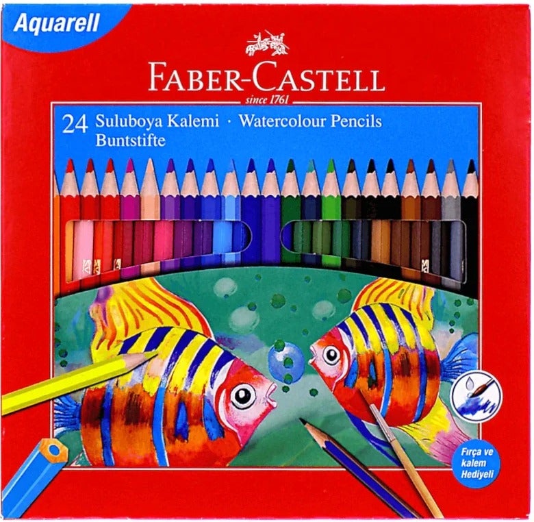 Faber-Castell Aquarell Watercolour Pencils Set with Brush, 24-Piece, Multicolour