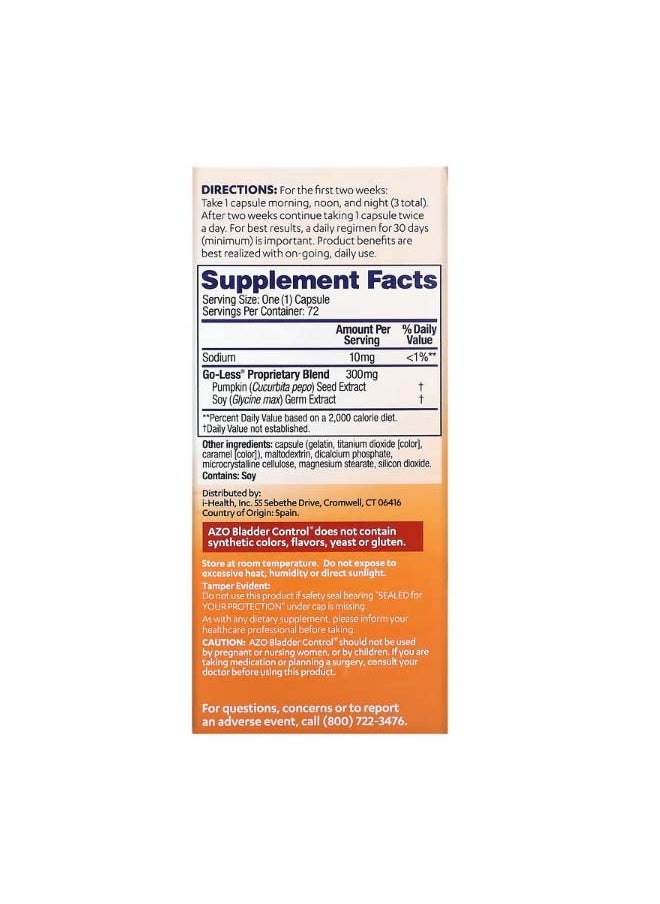 AZO - Bladder Control with Go Less 72 Capsules - Image 1