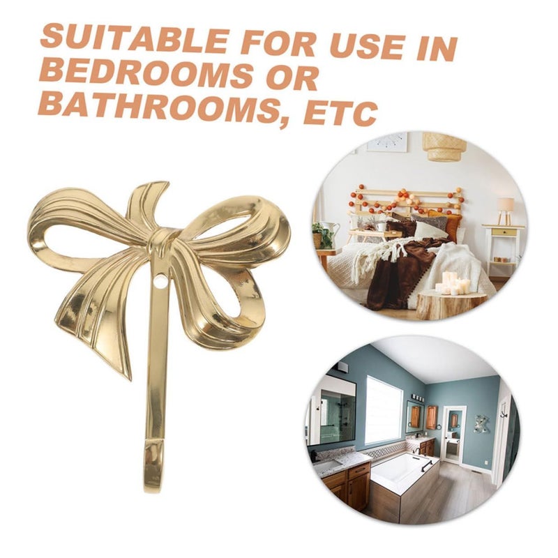 Gold Decorative Brass Bow Wall Hook Coat Hanger Towel Holder For Bathroom Nursery - Image 4
