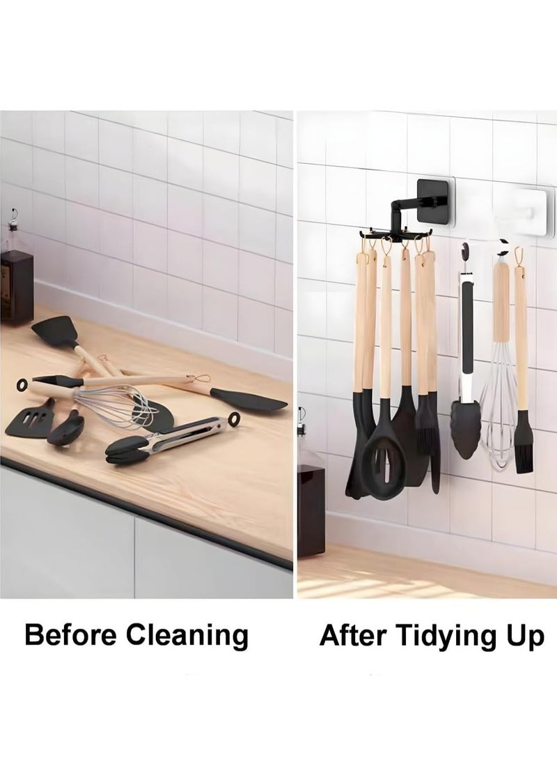 RATSAW 360 Rotating Folding Hook Multi purpose Hanging Utensil Holder Hook 180 Degrees Vertical Flip Self Adhesive Hook Utensil Rack for Kitchen Bathroom Cabinet Towel 6 Pcs  - Image 5