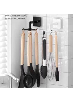 RATSAW 360 Rotating Folding Hook Multi purpose Hanging Utensil Holder Hook 180 Degrees Vertical Flip Self Adhesive Hook Utensil Rack for Kitchen Bathroom Cabinet Towel 6 Pcs  - Image 3