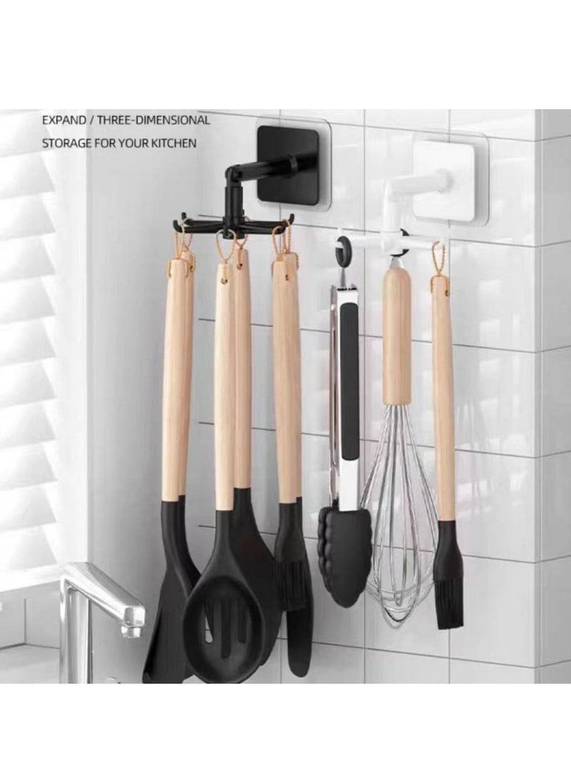 RATSAW 360 Rotating Folding Hook Multi purpose Hanging Utensil Holder Hook 180 Degrees Vertical Flip Self Adhesive Hook Utensil Rack for Kitchen Bathroom Cabinet Towel 6 Pcs  - Image 3