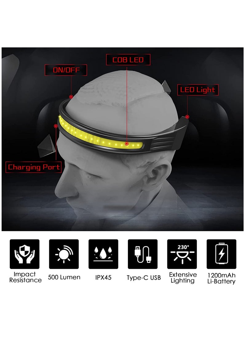 Led Headlamp Rechargeable - Waterproof Brightbeam Neckband and Headlamp Flashlight with 4 Lighting Modes for Camping Running Hiking Hardhat