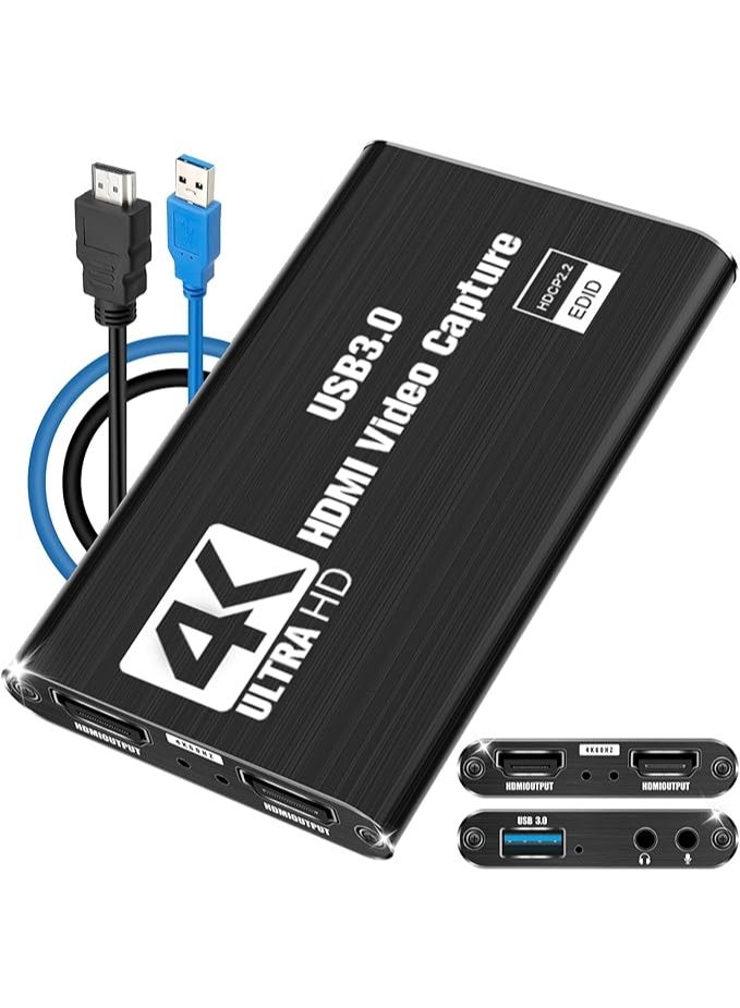 HDMI Video Capture Card for Streaming and Gaming, 4K Input to 1080P 60FPS USB Capture Device for Live Broadcast, Compatible with PS4, PS5, PC and Streaming Software