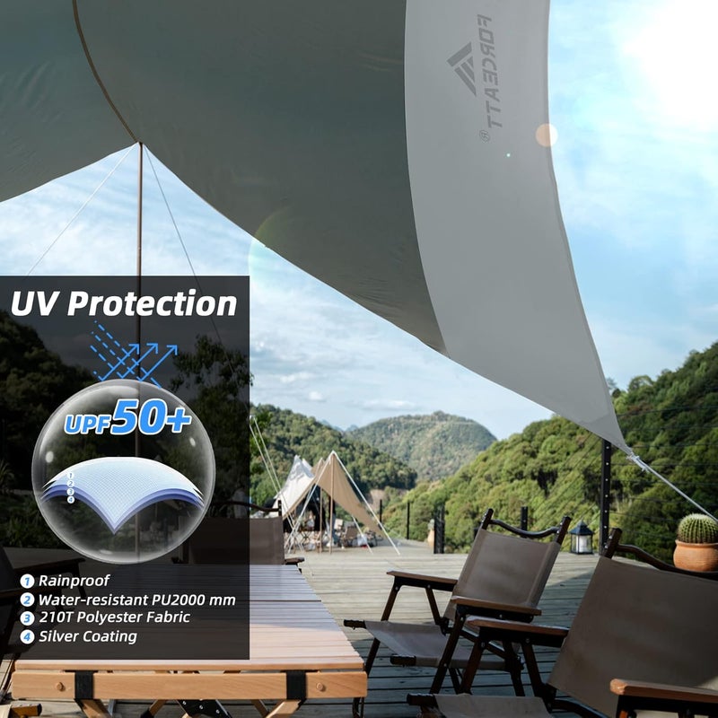 Forceatt 12x14FT Tarp with 2 Poles, Waterproof Anti-UV Camping Tarp Car Awning (UPF50+), Lightweight Sun Shelter for Car, Tent and Hammock in Hiking, Backpacking, Garden and Traveling - Image 3
