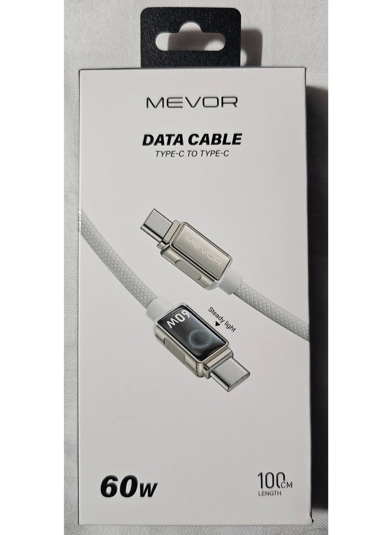 ميفور كابل مرن USB-C إلى USB-C بطول متر واحد، بقدرة 60 واط، مصنوع من سبائك الزنك المضفرة، كابل شحن سريع عالي الجودة - Image 1
