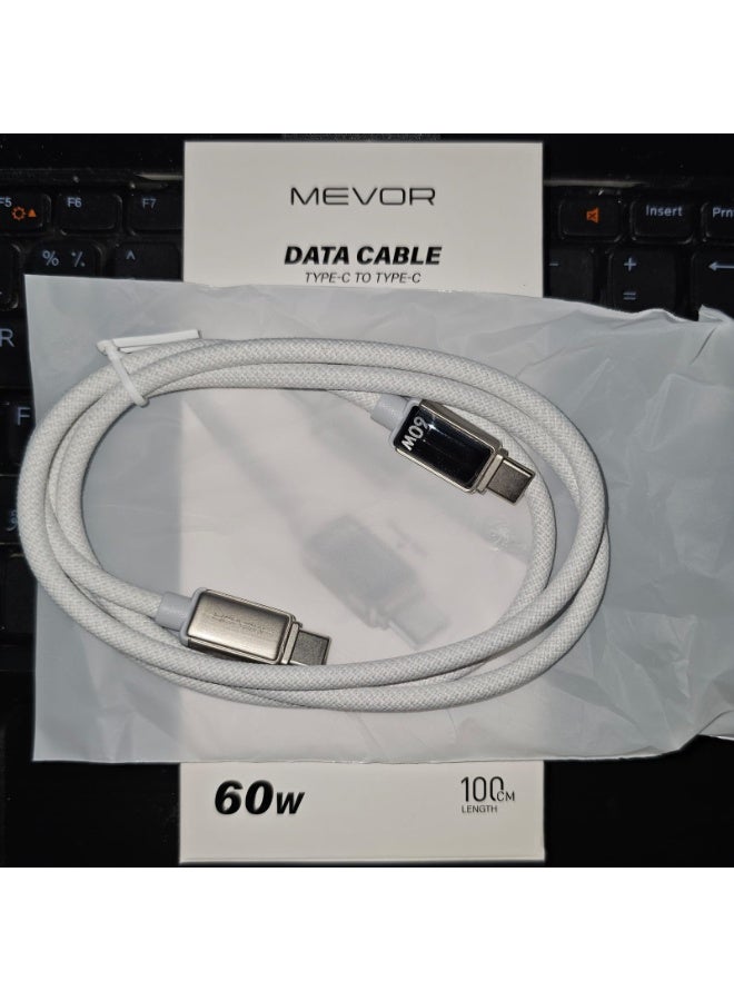 ميفور كابل مرن USB-C إلى USB-C بطول متر واحد، بقدرة 60 واط، مصنوع من سبائك الزنك المضفرة، كابل شحن سريع عالي الجودة - Image 2