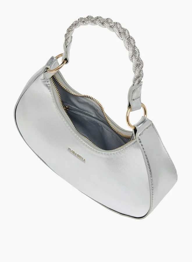 Flora Bella By Shoexpress Women Solid Hobo Bag with Zip Closure and Embellished Strap
