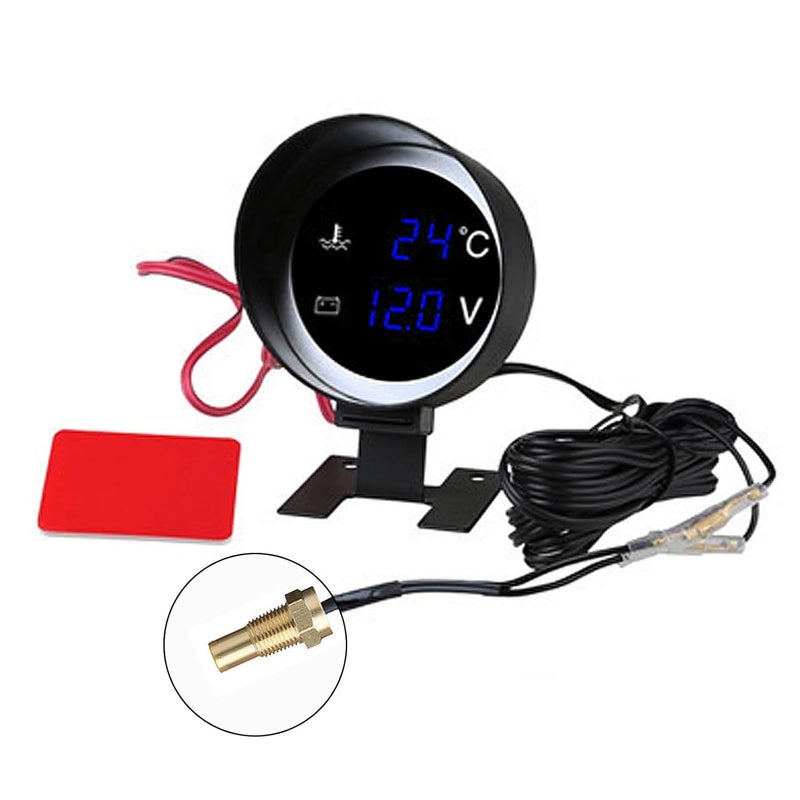 LEDVoltmeter Water Temp Gauge Meter 2in1 Vehicles Digital Gauge for 12V / 24V Car Truck with Sensor Easy Installation - Image 1