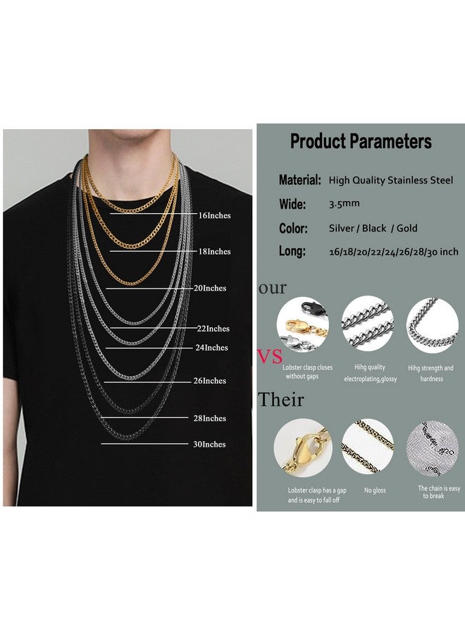 Jstyle سلسلة قلادة 3 قطع للرجال، سلاسل كوبية من الفولاذ المقاوم للصدأ باللونين الذهبي والأسود والفضي بسمك 3.5 مم للمجوهرات للرجال والنساء، سلسلة بطول 18 بوصة - Image 3