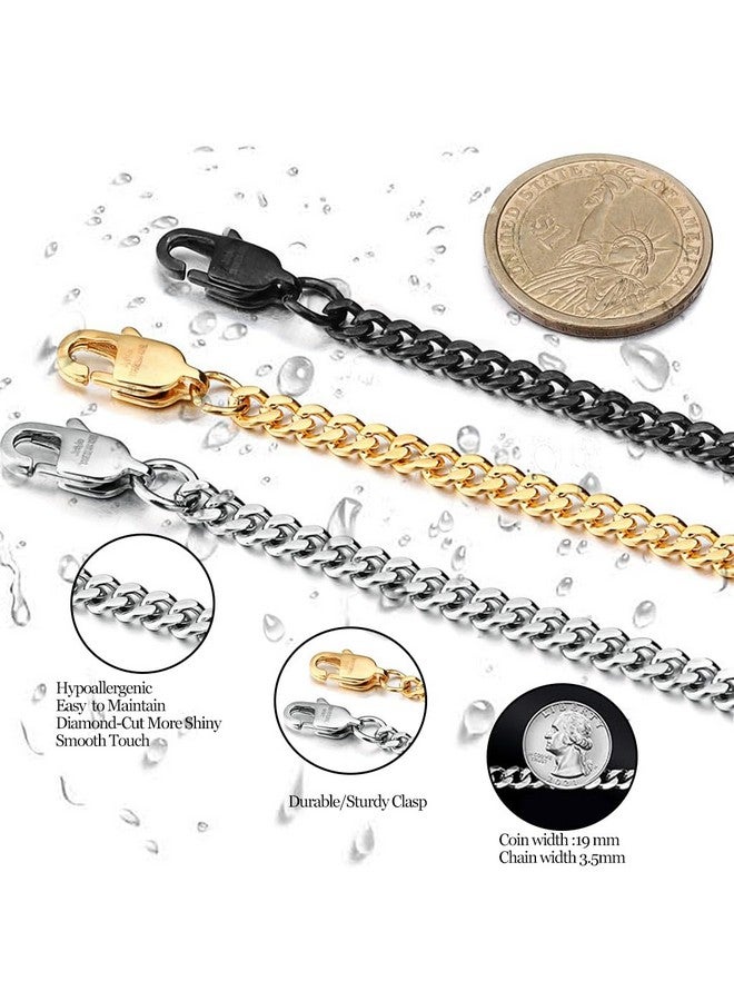 Jstyle سلسلة قلادة 3 قطع للرجال، سلاسل كوبية من الفولاذ المقاوم للصدأ باللونين الذهبي والأسود والفضي بسمك 3.5 مم للمجوهرات للرجال والنساء، سلسلة بطول 18 بوصة - Image 2