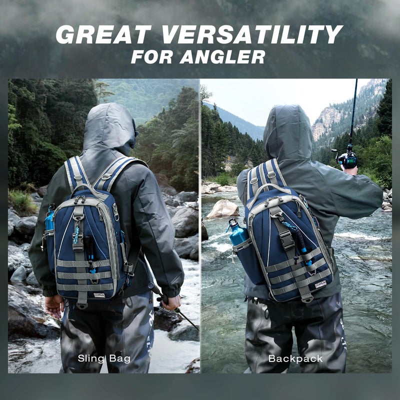 Ghosthorn Fishing Backpack Tackle Sling Bag-Backpack with Rod Holder- Lightweight Tackle Box Fly Fishing Gifts for Men Women (Large Blue) - Image 2