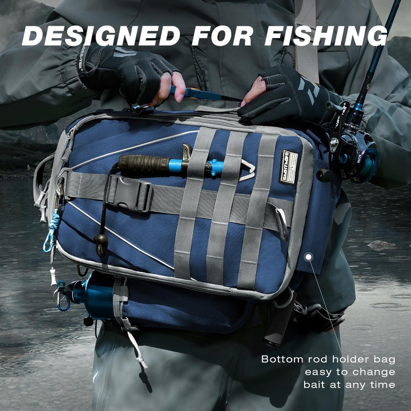 Ghosthorn Fishing Backpack Tackle Sling Bag-Backpack with Rod Holder- Lightweight Tackle Box Fly Fishing Gifts for Men Women (Large Blue) - Image 5