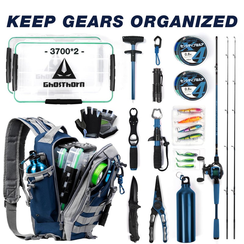 Ghosthorn Fishing Backpack Tackle Sling Bag-Backpack with Rod Holder- Lightweight Tackle Box Fly Fishing Gifts for Men Women (Large Blue) - Image 4