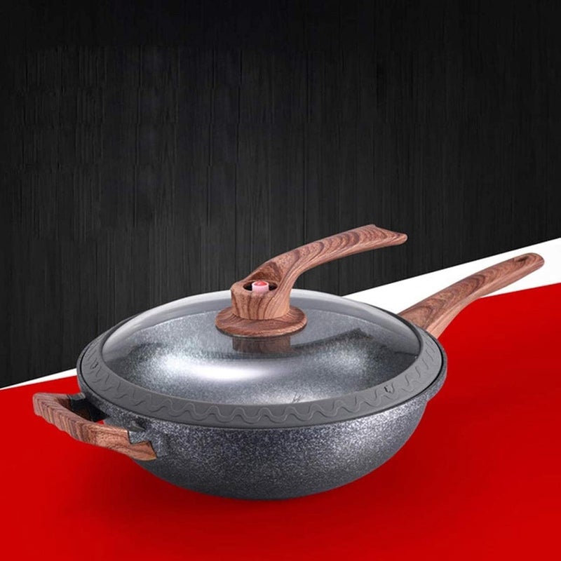Granite Frying Pan With Lid Nonstick Stone Coating Deep Skillet Heat Resistant Handle Gas And Electric Stove Compatible - Image 2