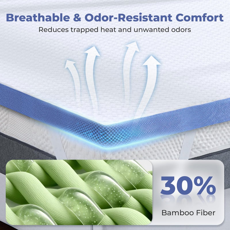 BDEUS 2 Inch Gel Memory Foam Mattress Topper Twin Size, Cooling Mattress Topper for Back Pain Relief, Non-Slip Design with Removable & Washable Soft Bamboo Cover. - Image 3