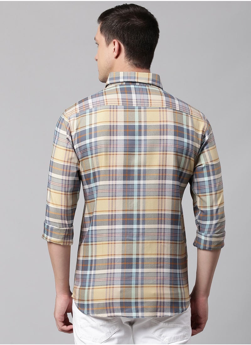 Dennis Lingo - Slim Fit Orange Men's Checkered Shirt, Spread Collar, Full Sleeves, 100% Cotton, - Image 1