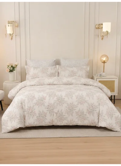 Donetella Printed Duvet Set, King Size Fits 200x200 cm - 6-Pcs Bed Set, Brushed Microfiber Fabric - 1 Duvet Cover, 1 Fitted Sheet, 2 Pillow Shams, 2 Pillowcases (Filler Not Included)