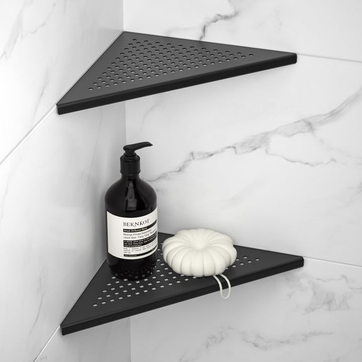 Bernkot Corner Shower Shelf 2 Pack 304 Stainless Steel for Bathroom 10 Grout in Rack for Tiled Wall No Drilling Needed 10 Black