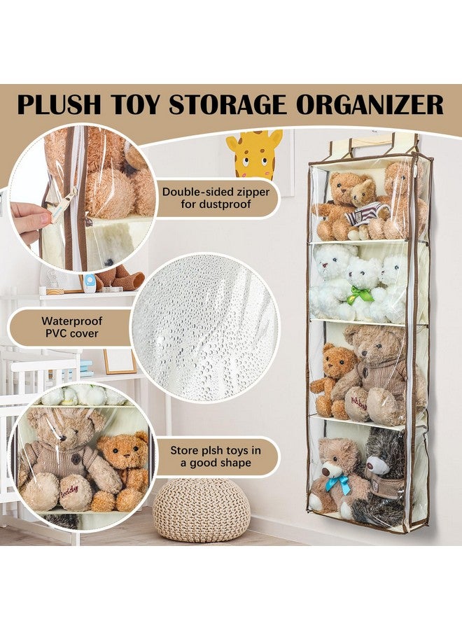 Satinior SATINIOR Hanging Toy Storage Over The Door Stuffed Animal Organizer with Zipper PVC Dustproof Cover, 4 Large Clear Door Storage Pocket for Back to School Supplies, Towels, Shoes, File, Clothes - Image 5