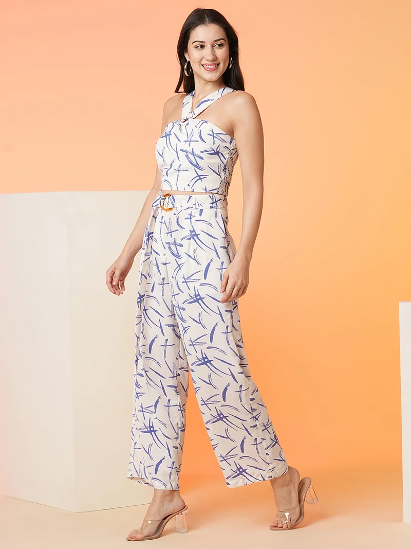globus Globus Women White Printed Halter Neck Top With Trousers