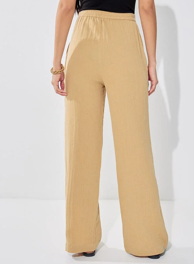 Styli High Rise Wide Leg Textured Trouser