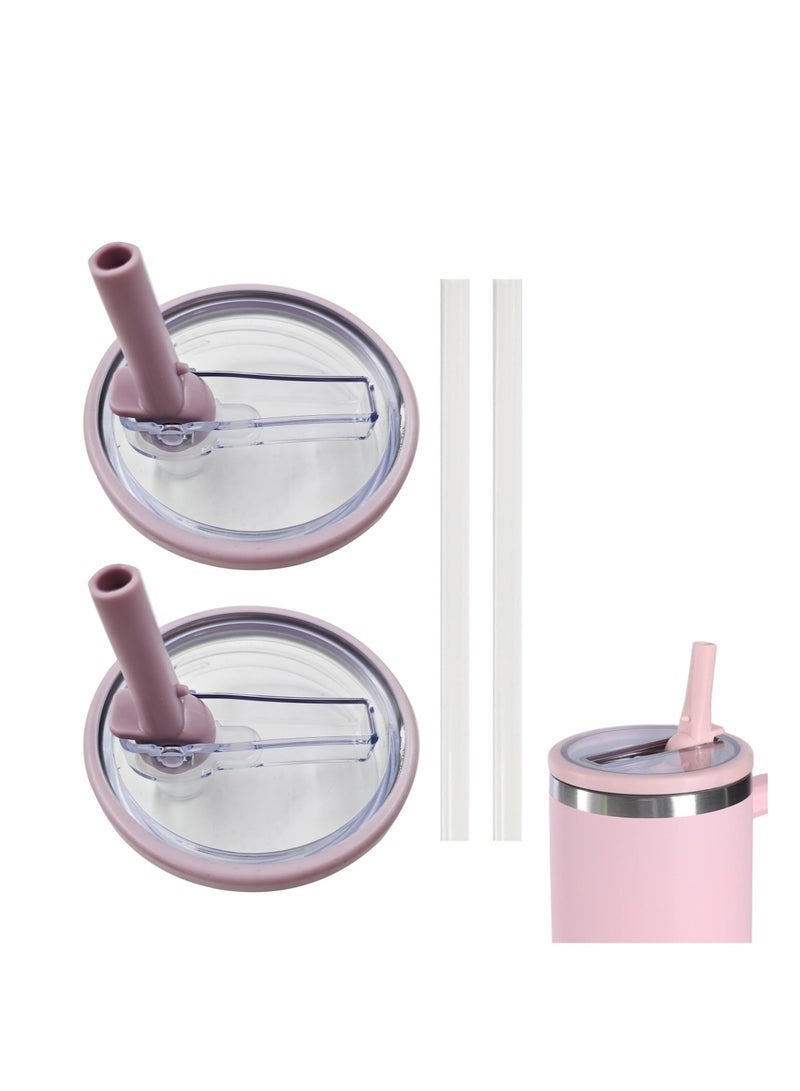 2 Pack 40 oz Tumbler Flip Straw Lid Replacement fit for Stanley Quencher, Spill Proof Splash Resistant Tumbler Lids,Reusable Tumbler Cover for Stanley Cup (Light Purple) - Image 1